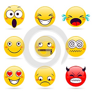 Smile icon. Smiley faces expressing different feelings