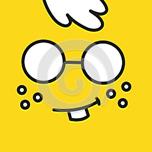 Smile icon template design. Botan smart emoticon vector logo on yellow background. Face line art style.