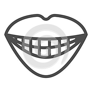 Smile line icon, Emotion concept, Smiling mouth sign on white background, lips with smilin teeth icon in outline style
