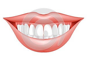 Smile makeover, woman lips and dentition, semiopen mouth with hollywood smile, dental clinic