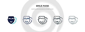 Smile mask icon in different style vector illustration. two colored and black smile mask vector icons designed in filled, outline