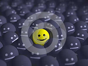 Smile in the middle of grey crowd