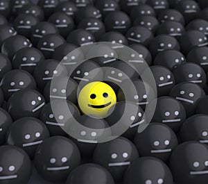 Smile in the middle of grey crowd