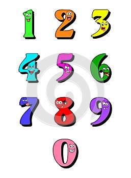 Smile numbers, digits isolated on white background