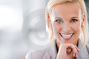 Smile, portrait and business woman in office with positive, good and confident attitude. Happy, job and face of