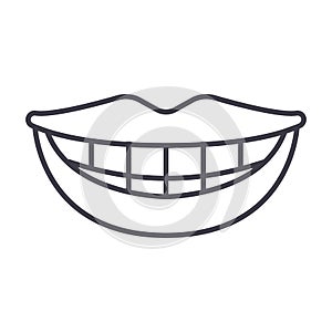 Smile, teeth, mouth vector line icon, sign, illustration on background, editable strokes