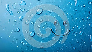 Smile water drops on blue background