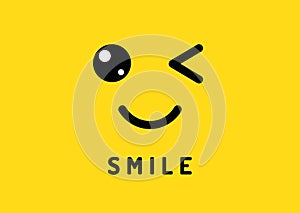 Smile and winking. Happy smiling face, funny wink isolated on yellow background. Laughter and smiles vector banner