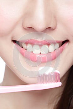 Smile woman brush teeth