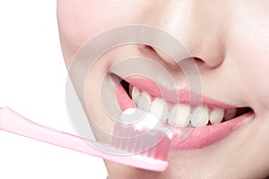 Smile woman brush teeth