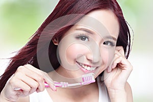 Smile woman brush teeth