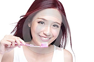 Smile woman brush teeth