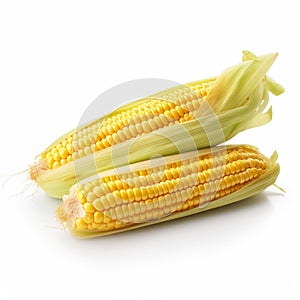 Smilecore Style Corn: Vibrant Yellow Ears On White Background