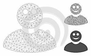 Smiled Man Vector Mesh Network Model and Triangle Mosaic Icon