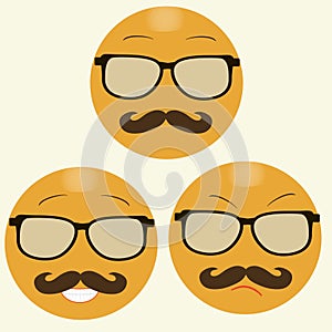 Smiles with hipster's glasses and moustache