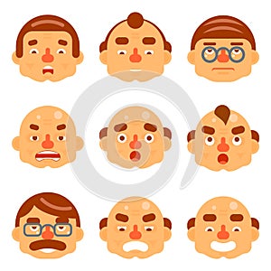 Smiles Set Avatar Emotions Happy Surprised Mustache Angry Adult Character Symbol Business Icon Isolated White Background