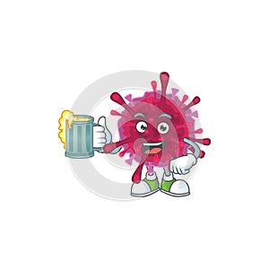 Smiley amoeba coronaviruses mascot design holding a glass of beer