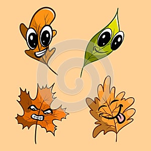 smiley, angry, funny, and happy fall autumn leaves emote.