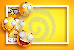 Smiley background vector template with yellow funny smileys or emoticons