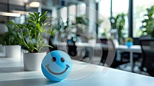 The smiley ball on desk.AI generated image
