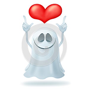 Smiley cartoon ghost character with heart