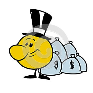 Smiley character emotions banker bags money cartoon illustration