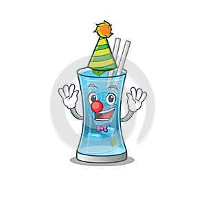 Smiley clown blue hawai cocktail cartoon character design concept