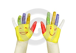 Smiley on colorful hands isolated