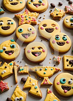 Smiley cookies with eyes with faces isolated. AI image