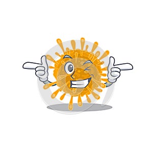 Smiley coronaviruses cartoon design style showing wink eye