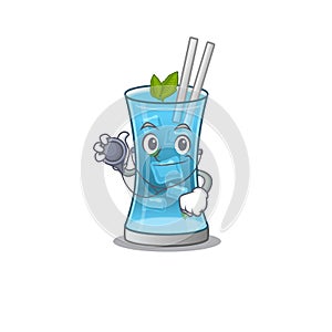 Smiley doctor cartoon character of blue hawai cocktail with tools