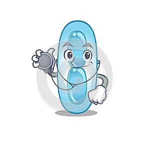 Smiley doctor cartoon character of klebsiella pneumoniae with tools