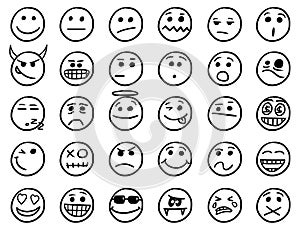 Smiley drawings icon set 1 in black and white