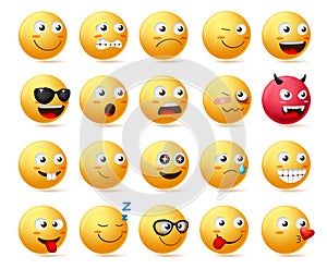 Smiley emoji side view set vector. Smileys emoticon or icon face character. photo