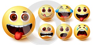 Smiley emojis vector set. Smileys emoji cute yellow face with naughty, angry photo