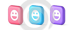 Smiley emoticon comic face emoji button laughing social network reaction happy 3d icon