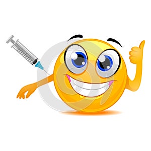 Smiley Emoticon Happily Taking a Vaccine photo