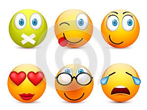 Smiley,emoticon set. Yellow face with emotions,mood. Facial expression, realistic emoji. Sad,happy,angry faces.Funny