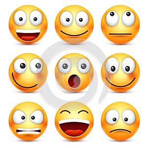 Smiley,emoticon set. Yellow face with emotions,mood. Facial expression, realistic emoji. Sad,happy,angry faces.Funny