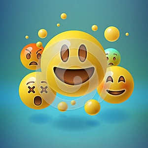 Smiley emoticons, emoji, social media concept.