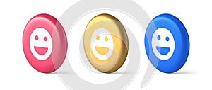 Smiley emotion icon comic face emoji button laughing social network reaction happy 3d circle icon