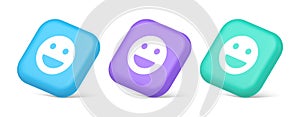 Smiley emotion icon comic face emoji button laughing social network reaction happy 3d isometric icon