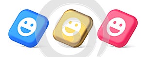 Smiley emotisometric icon comic face emoji button laughing social network reaction happy 3d isometric icon