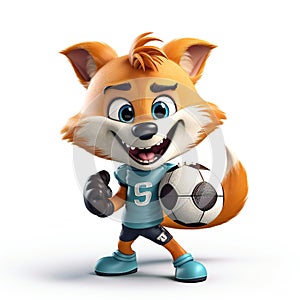 Smiley face cartoon fox mascot with soccer ball