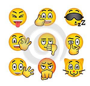 Smiley face emoji flat vector icons set