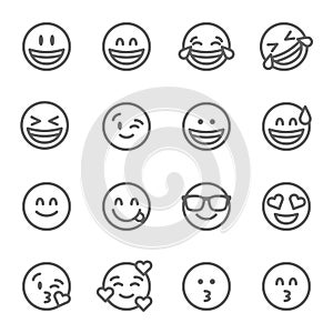 Smiley Face Emoji Vector Line Icon Set. Contains such Icons as Grinning Face, Smiling Face , Savoring and more. Expanded Stroke