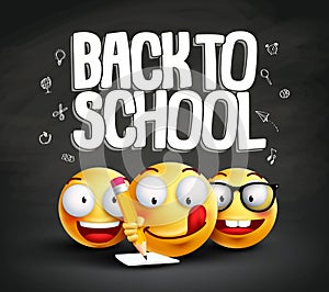 Smiley face emoticons and back to school text vector banner design