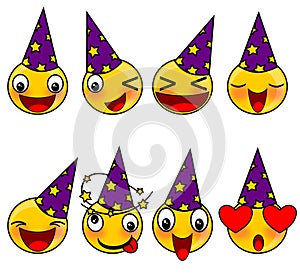 Smiley face emoticons birthday illustrations set