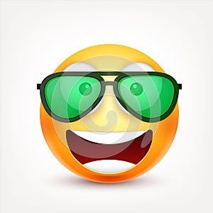 Smiley,face with emotions.Realistic emoji. Sad or happy,angry emoticon mood.Cartoon character.Vector illustration.