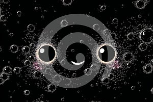 Smiley face formed in black foam bubbles texture